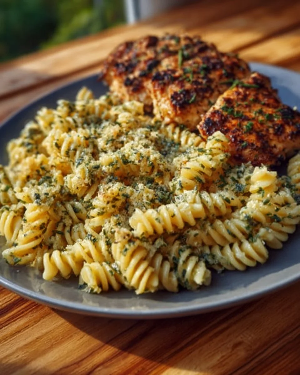Delicious creamy garlic parmesan chicken pasta served in a bowl.