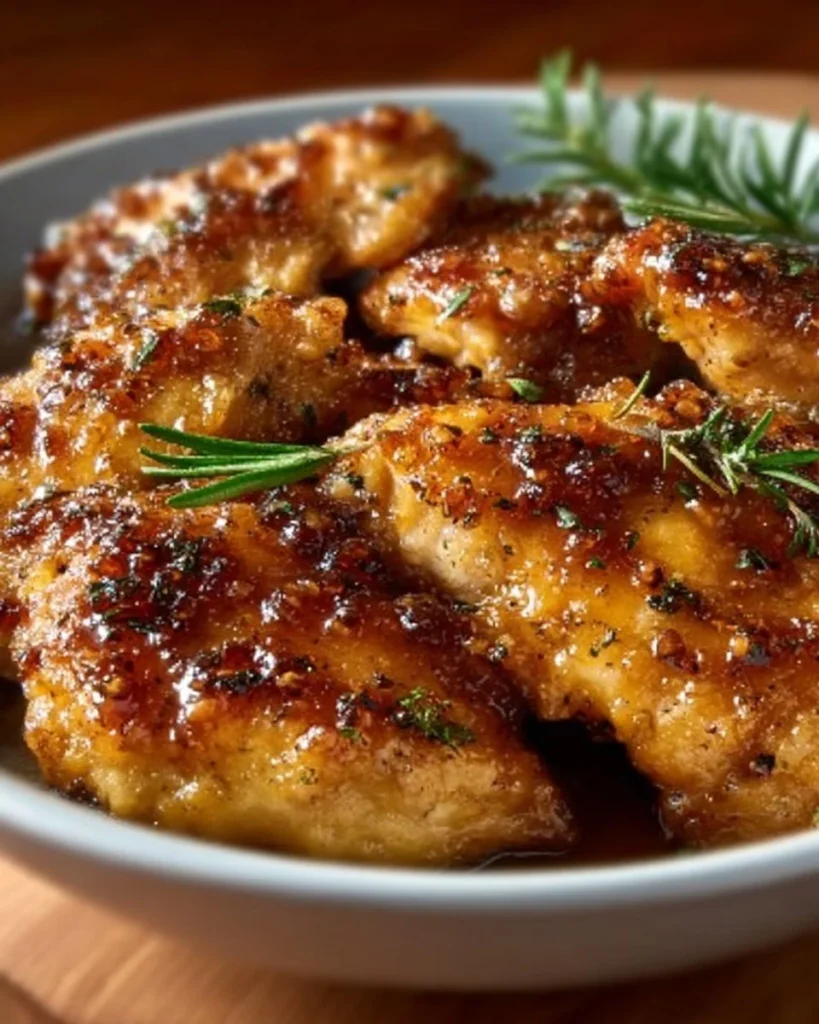 Air Fryer Maple Glazed Chicken Breast garnished with herbs and served on a plate