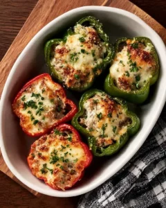 Bacon stuffed bell peppers with a savory filling ready to serve.