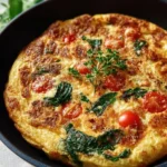 Delicious vegetarian omelette loaded with fresh vegetables and herbs