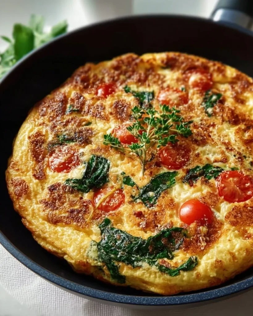 Delicious vegetarian omelette loaded with fresh vegetables and herbs