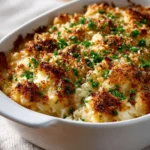 A delicious cauliflower casserole baked to golden perfection with cheese and herbs.