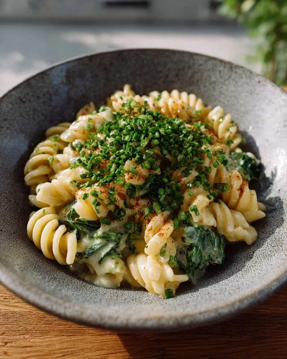 Delicious plate of Cauliflower Cheese Pasta topped with herbs