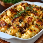 Delicious cheesy cauliflower casserole baked to perfection