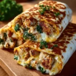 Delicious cheesy chicken wrap with fresh ingredients and melted cheese