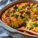 Delicious Chicken Broccoli Rice Casserole served in a baking dish