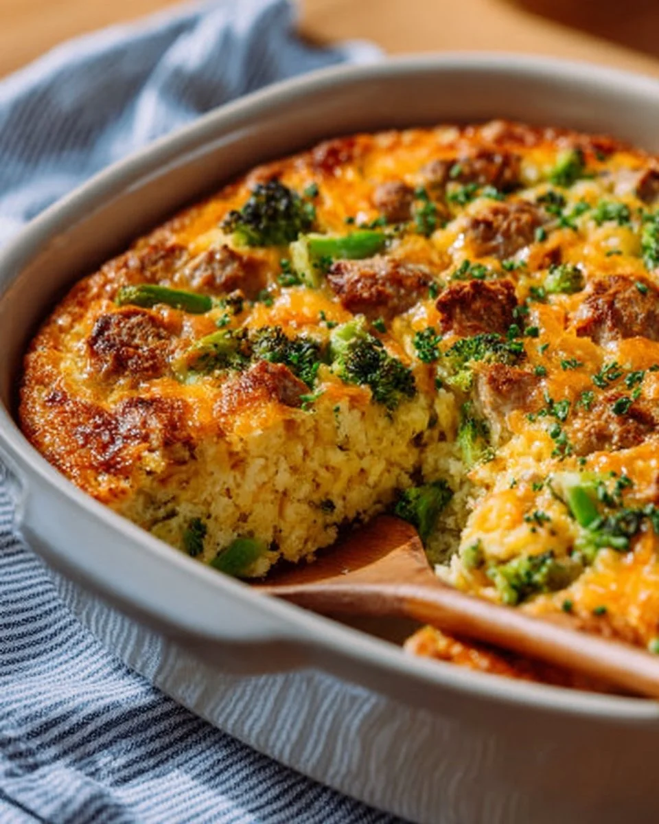 Delicious Chicken Broccoli Rice Casserole served in a baking dish