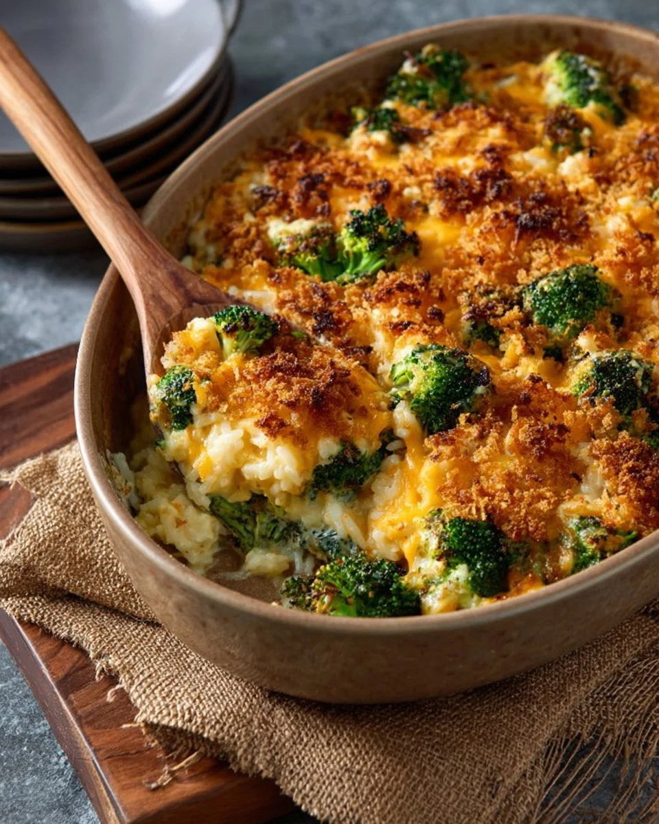 Delicious Chicken Broccoli Rice Casserole fresh out of the oven