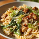 Delicious Chicken Caesar Pasta Salad with grilled chicken, romaine, and Caesar dressing.