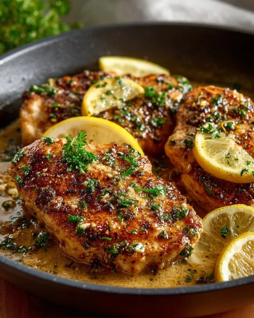 Delicious Chicken Francese served with lemon sauce and herbs