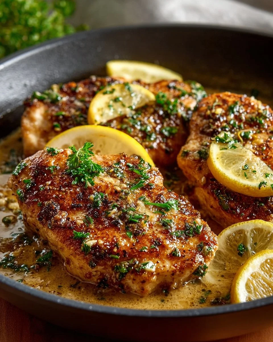 Delicious Chicken Francese served with lemon sauce and herbs