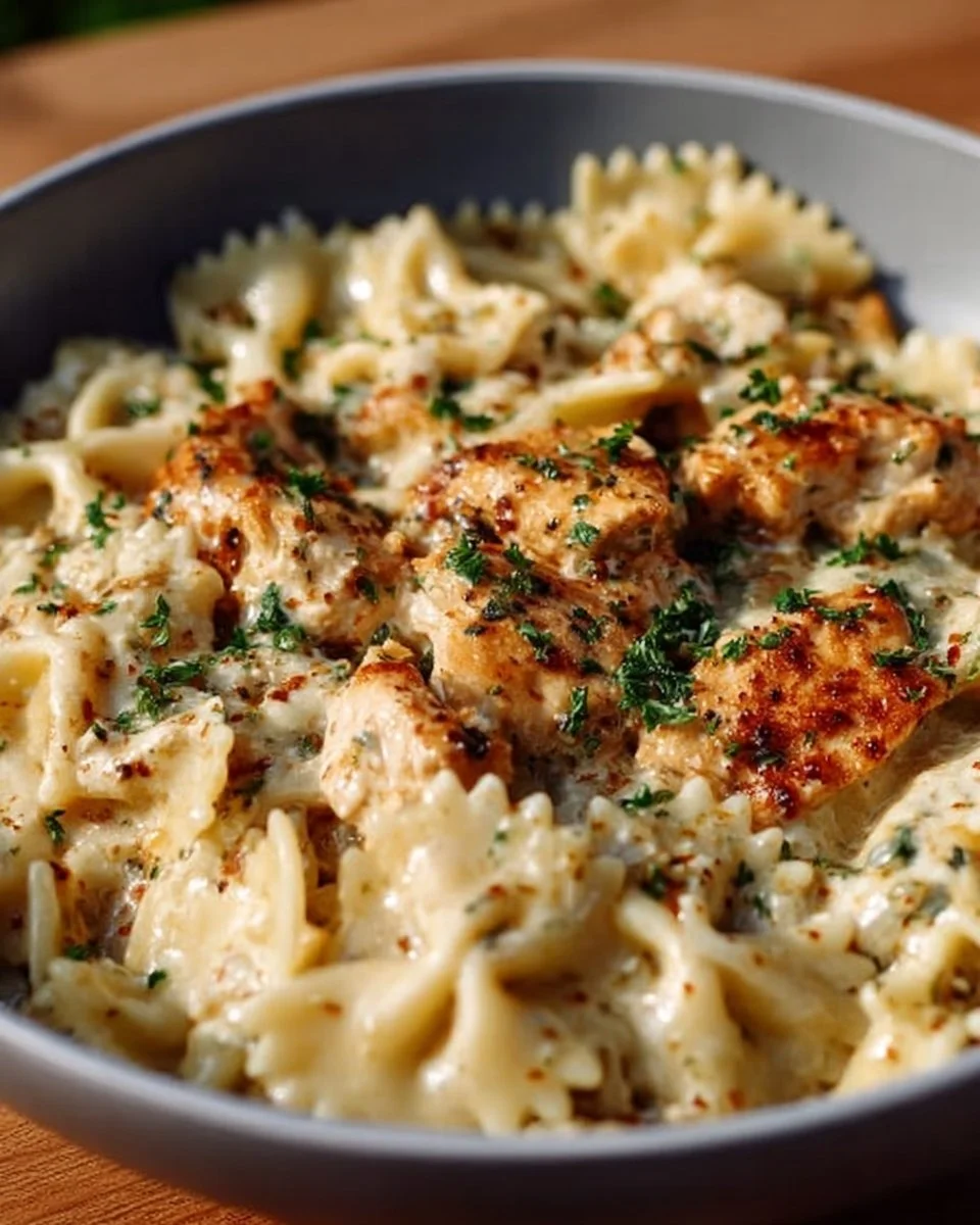 Delicious Chicken Garlic Parmesan Pasta served in a bowl