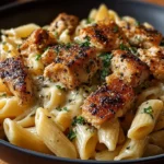 Creamy Cajun Chicken Pasta with spices and sauces in a bowl