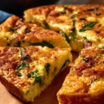 Delicious crustless quiche with ham and cheese served on a plate.