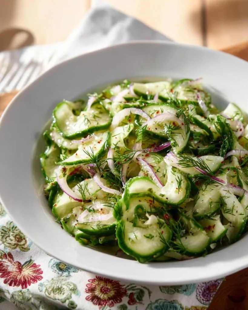 Cucumber salad with ranch dressing served in a bowl