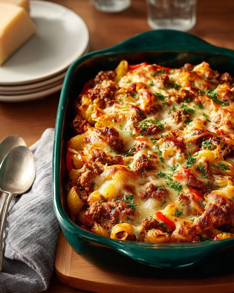 A delicious homemade easy Italian pasta bake served in a dish