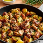 Delicious Garlic Butter Chicken served with roasted potatoes on a plate