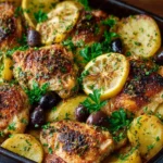 Delicious Greek Chicken served with flavorful roasted potatoes