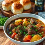 Delicious and hearty beef stew simmering with vegetables and spices