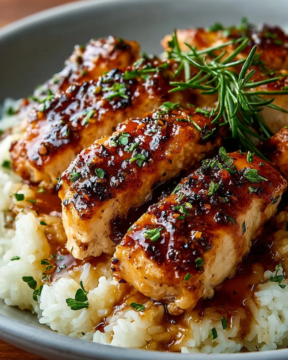 Juicy Honey Garlic Chicken Breasts garnished with green onions, served on a plate