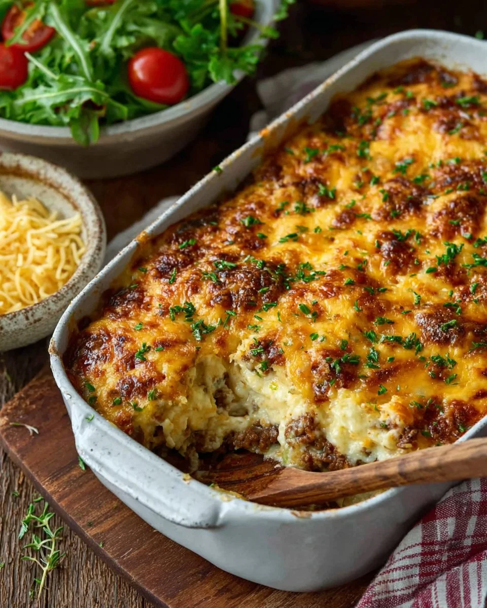 Delicious John Wayne Casserole served in a baking dish