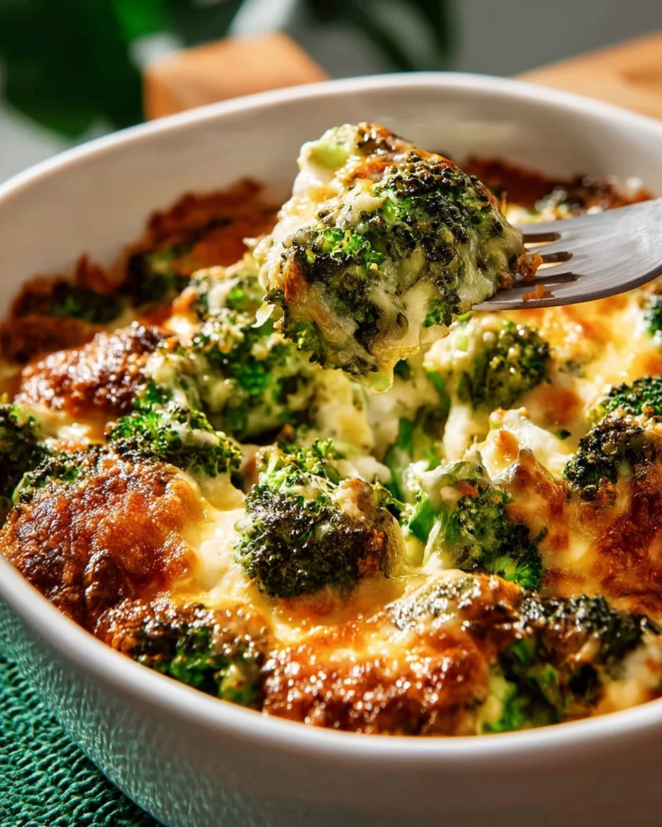 Delicious Keto Broccoli Cheese Casserole with melted cheese and broccoli