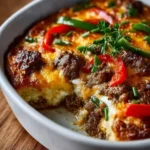 Delicious low carb Philly cheesesteak casserole served in a bowl