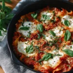 One-Pot Vegetable Lasagna with layers of vegetables and cheese in a skillet