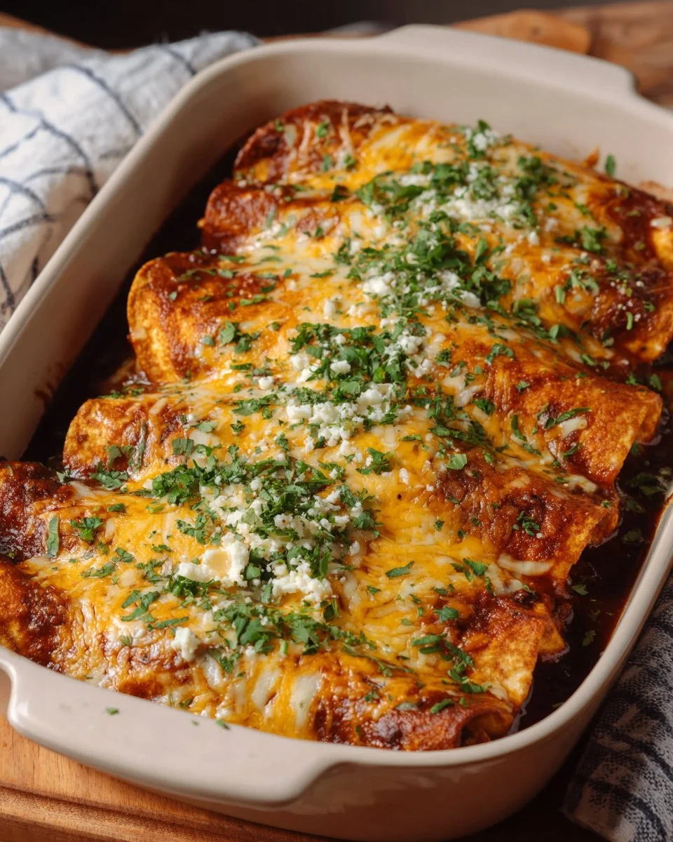 Delicious ground beef enchiladas ready to serve, garnished and flavorful