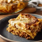 Delicious authentic Italian lasagna with layers of pasta, cheese, and meat sauce