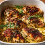 Baked garlic butter chicken topped with mozzarella cheese