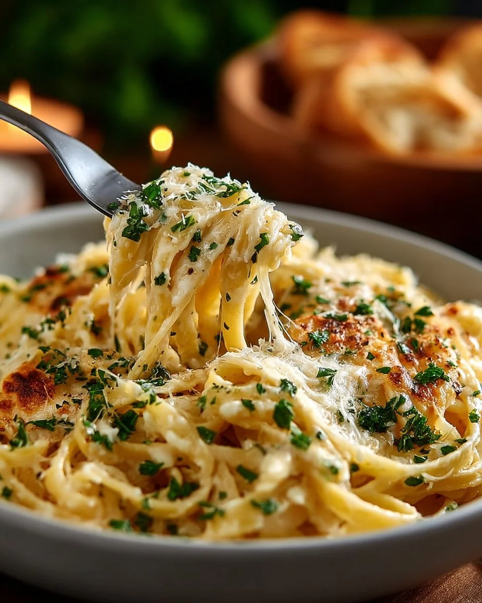 Delicious Cheesy Garlic Parmesan Spaghetti topped with fresh parsley