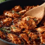 Crock Pot BBQ Pulled Chicken served on a plate with sauce and garnishes