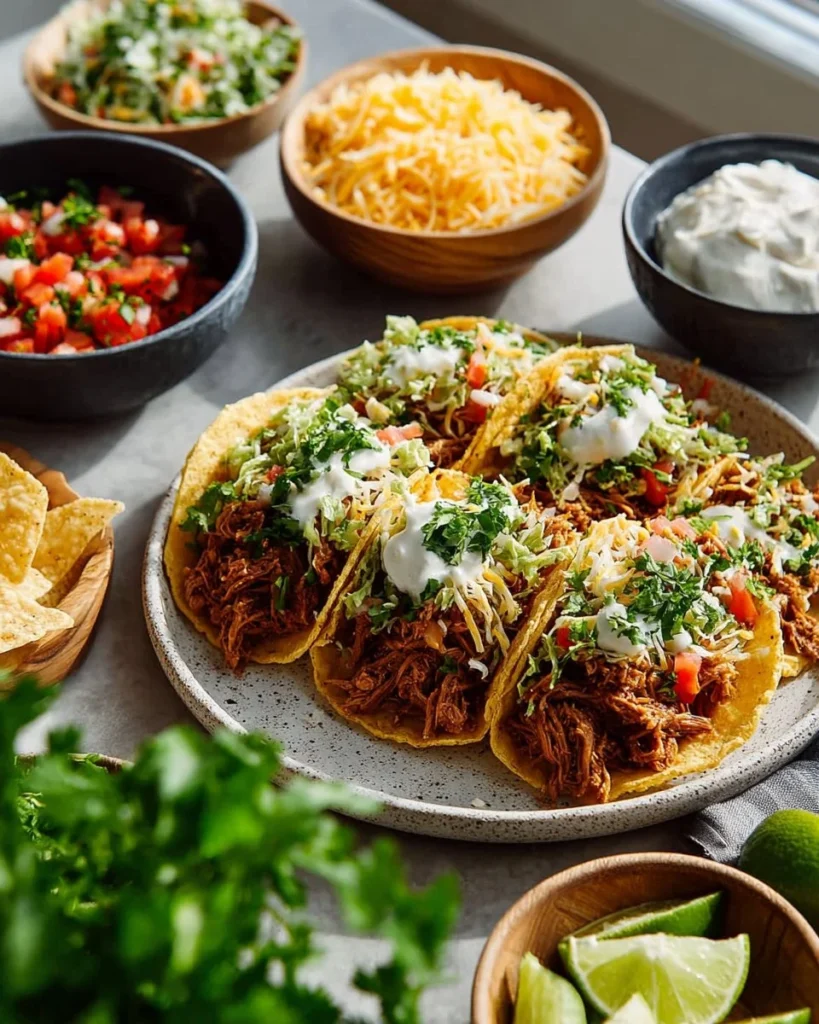 Delicious Crock-Pot chicken tacos served with fresh toppings