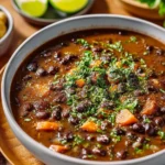 Delicious and easy black bean soup in a bowl garnished with cilantro