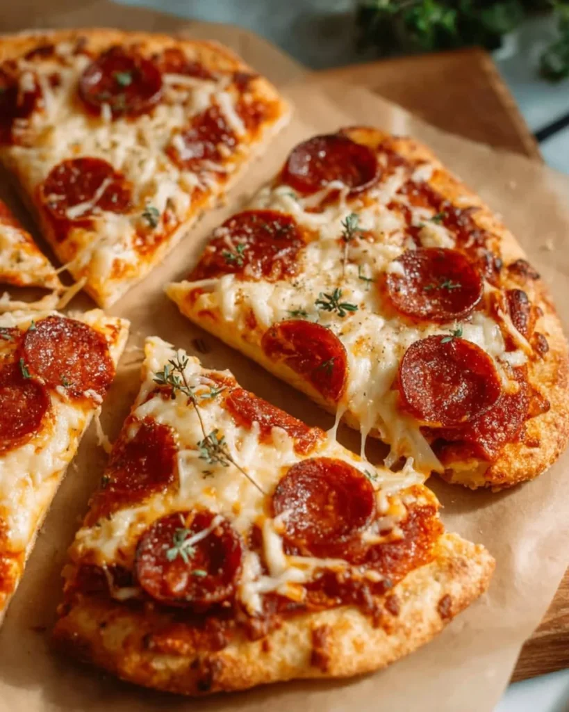 Delicious flatbread pepperoni pizza with melted cheese and zesty pepperoni slices