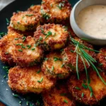 Crispy fried pickle chips served with dipping sauce