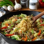 Delicious ground beef and ramen noodles dish served in a bowl.