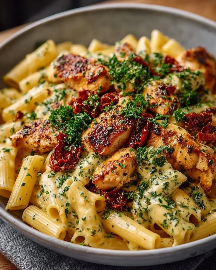 Delicious Marry Me Chicken Pasta served with fresh herbs and parmesan
