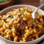 One-Pot Chili Mac dish served in a bowl with toppings.