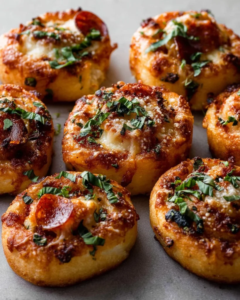 Deliciously baked pepperoni pizza rolls ready to be served.