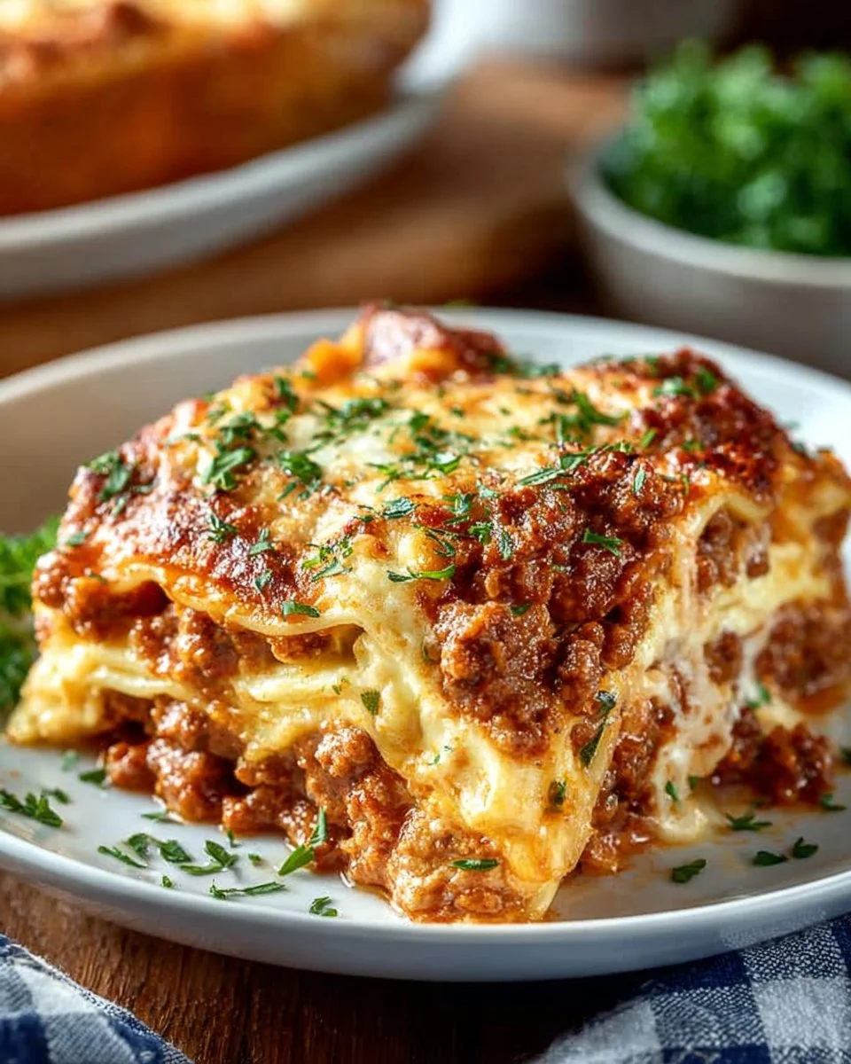 Delicious slow cooker lasagna layered with cheese and sauce.