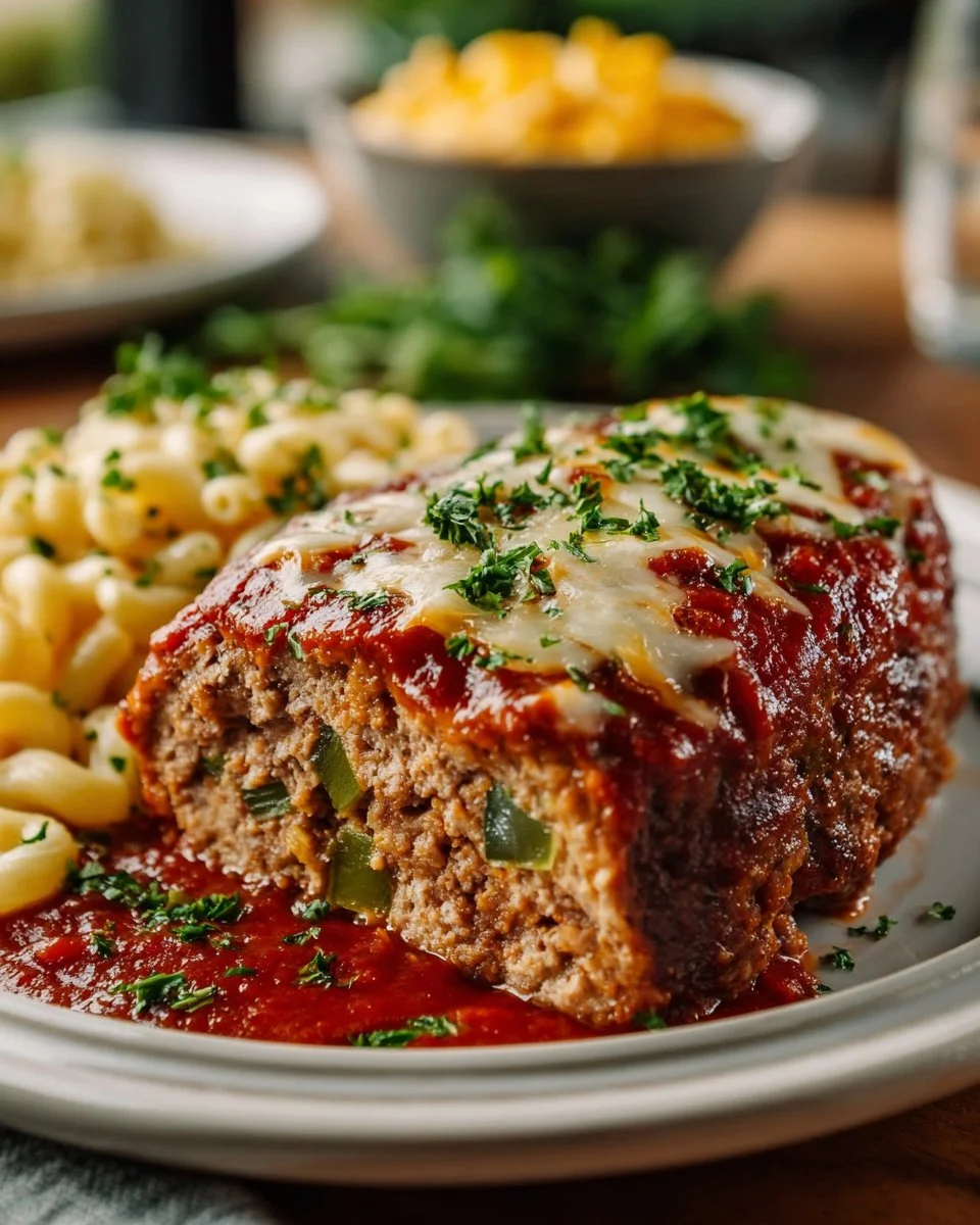 Delicious stuffed Italian meatloaf with herbs and cheese fresh from the oven