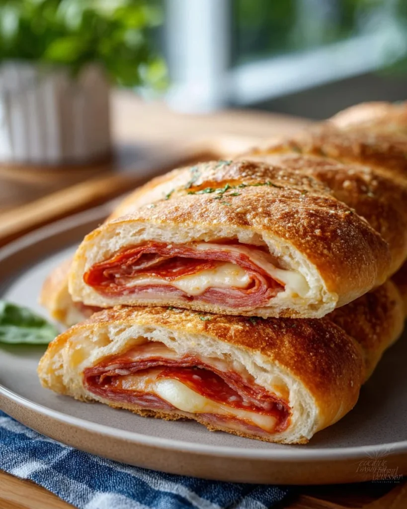 Delicious homemade Stuffed Pepperoni Bread fresh out of the oven