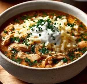 Delicious White Chicken Chili served in a bowl with toppings