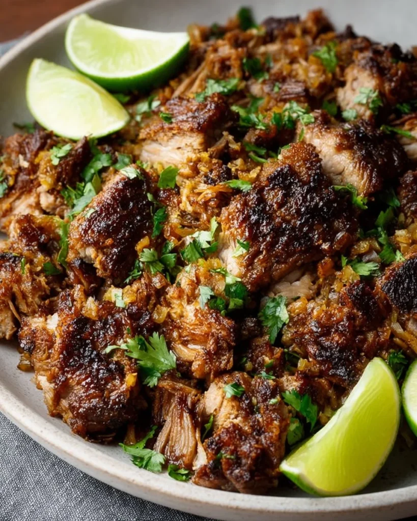 Delicious homemade carnitas served in a taco with fresh toppings