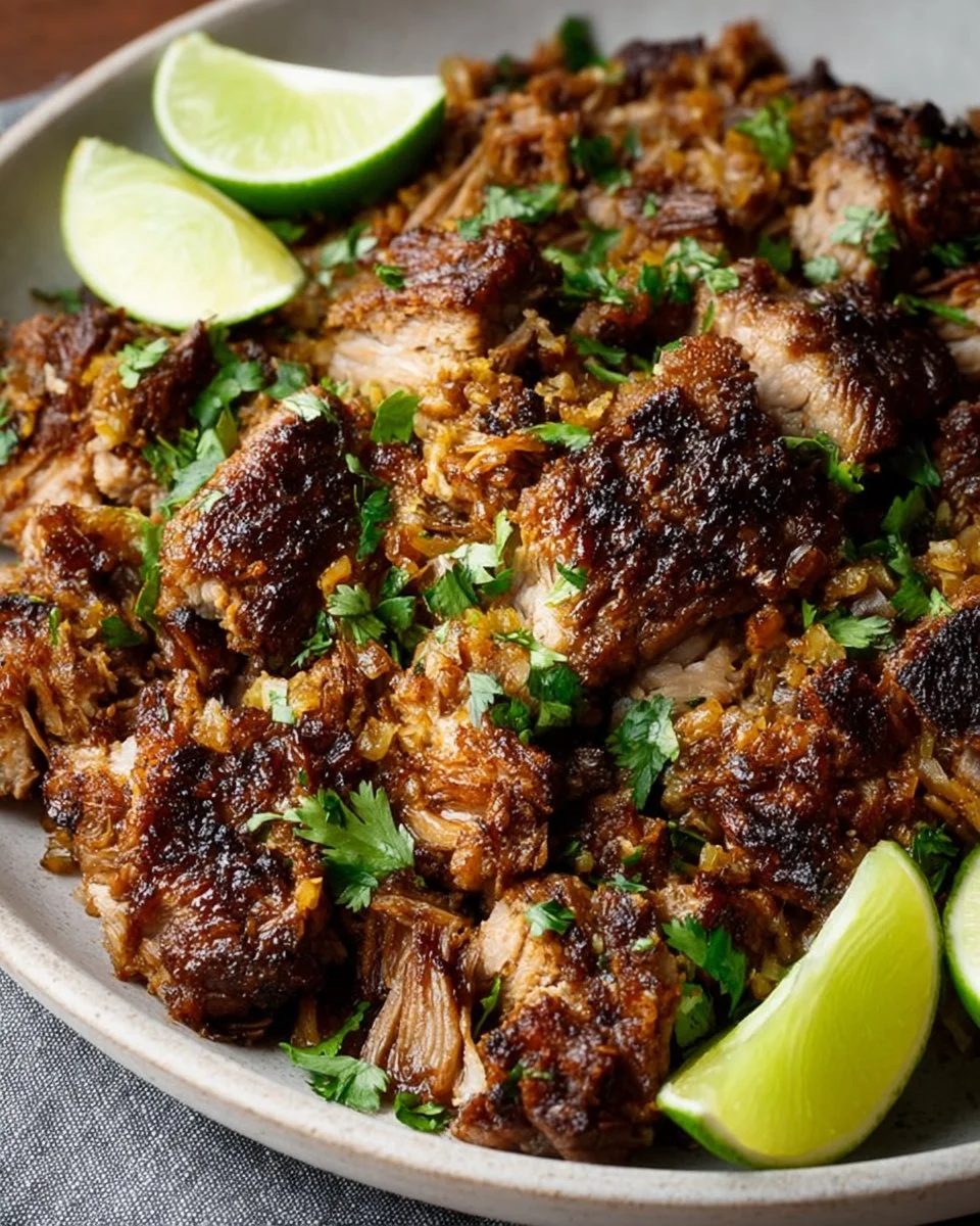 Delicious homemade carnitas served in a taco with fresh toppings