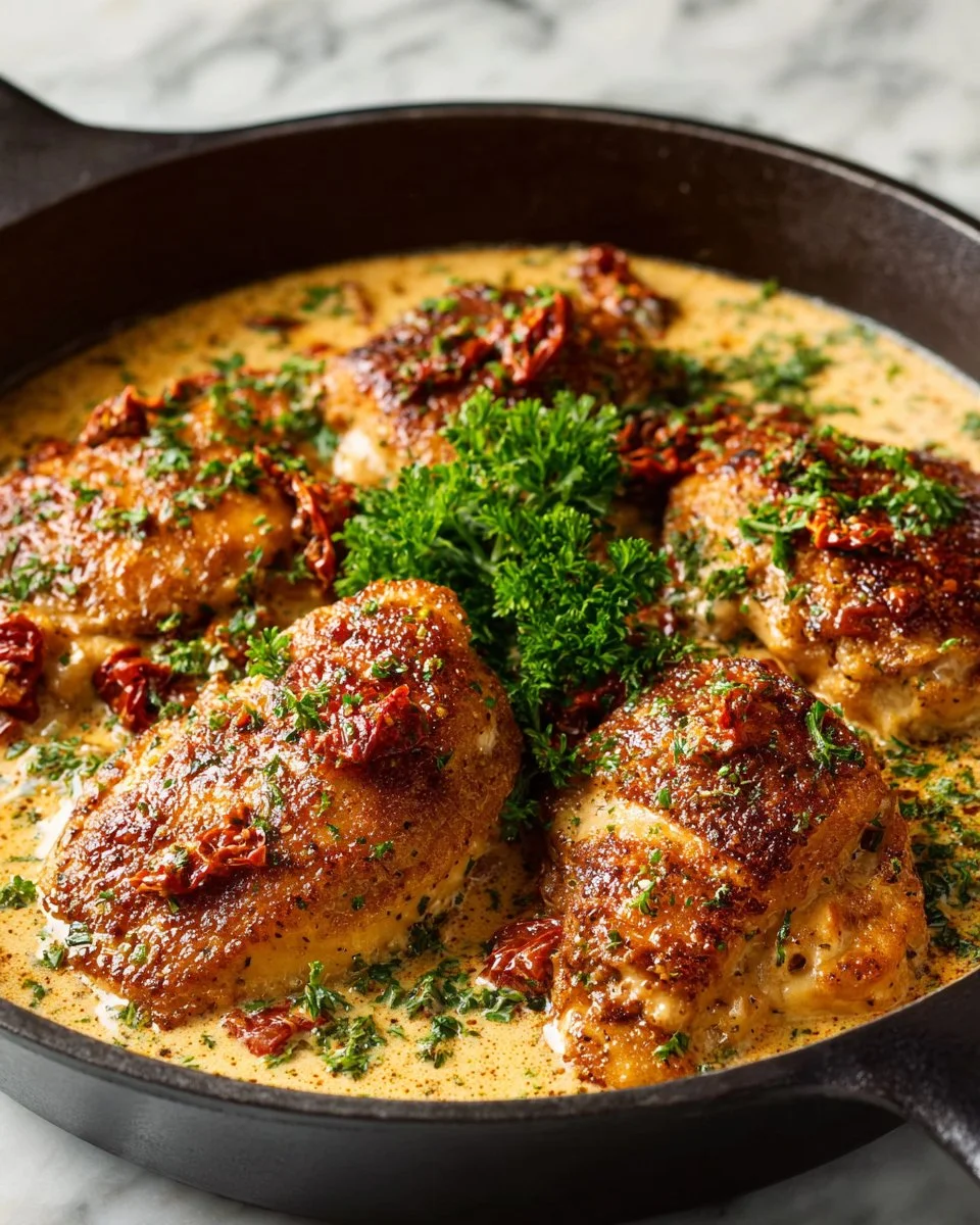 Creamy Cajun chicken dish garnished and ready to serve
