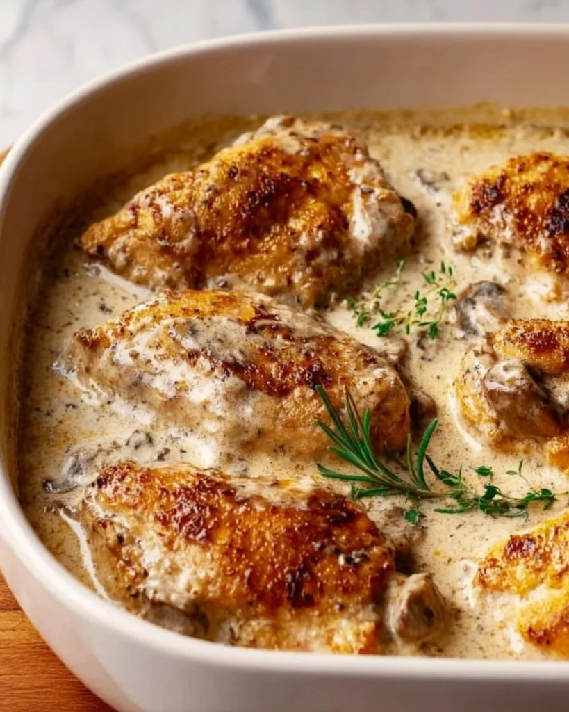 Delicious easy chicken bake topped with herbs and cheese, perfect for family meals.
