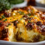 Delicious Easy Overnight Breakfast Casserole ready to serve